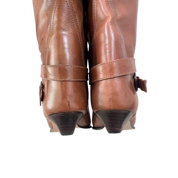 Enzo Angiolini Boots Womens Size 8 Brown Leather Y-Harness Knee High Buckle - Picture 7 of 11